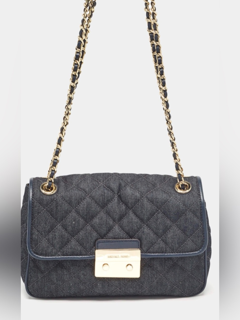 Michael Kors Quilted Dark Gray Shoulder Bag with Gold Chain
